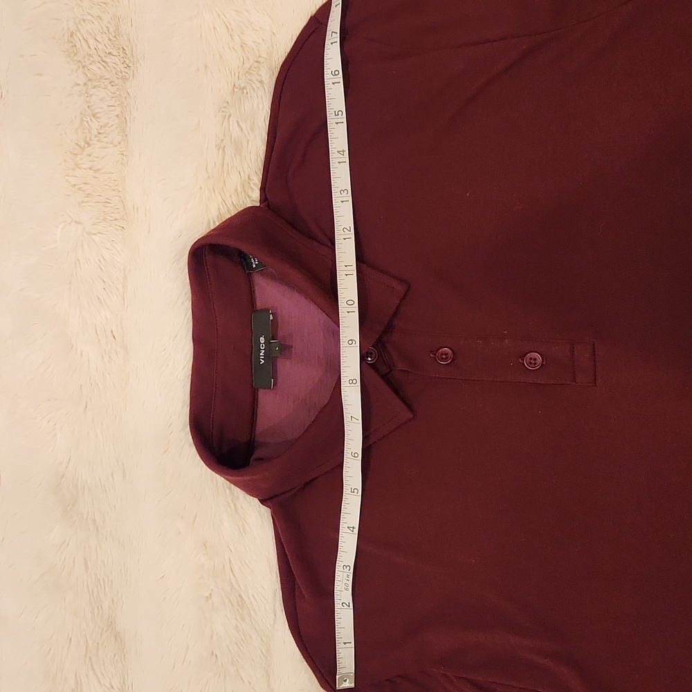 Vince Double Layer Men Long Sleeve Polo Shirt Burgundy Maroon Color Size L - Picture 11 of 16
